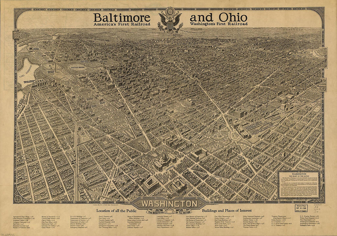This old map of Washington, the Beautiful Capital of the Nation from 1923 was created by  Baltimore and Ohio Railroad Company, William Olsen in 1923