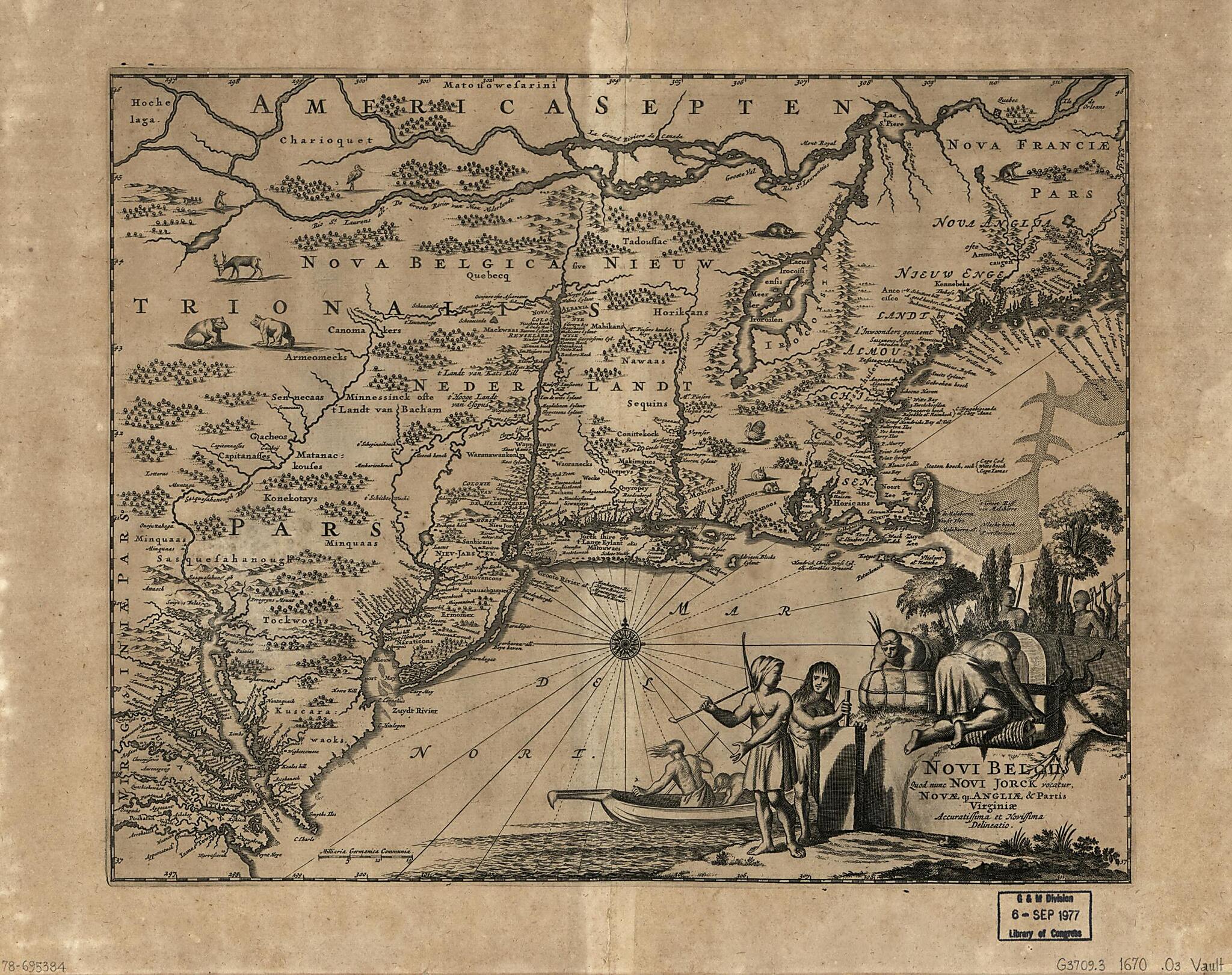 This old map of Novi Belgii, Quod Nunc Novi Jorck Vocatur, Novæ que Angliæ &amp; Partis Virginiæ : Accuratissima Et Novissima Delineatio from 1670 was created by John Ogilby in 1670