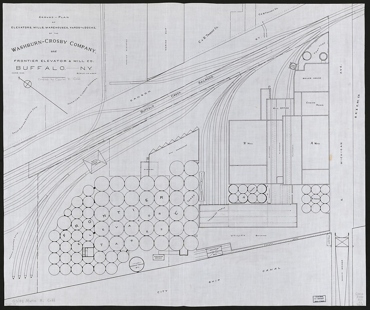 Plan of Elevators, Mills, Warehouses, Yards and Docks of the Washburn-Crosby Company and Frontier Elevator &amp; Mill County, Buffalo, New York 1925 by Relic Map Company