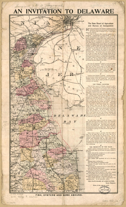 This old map of An Invitation to Delaware from 1903 was created by  Delaware. State Board of Agriculture, John L. Smith in 1903