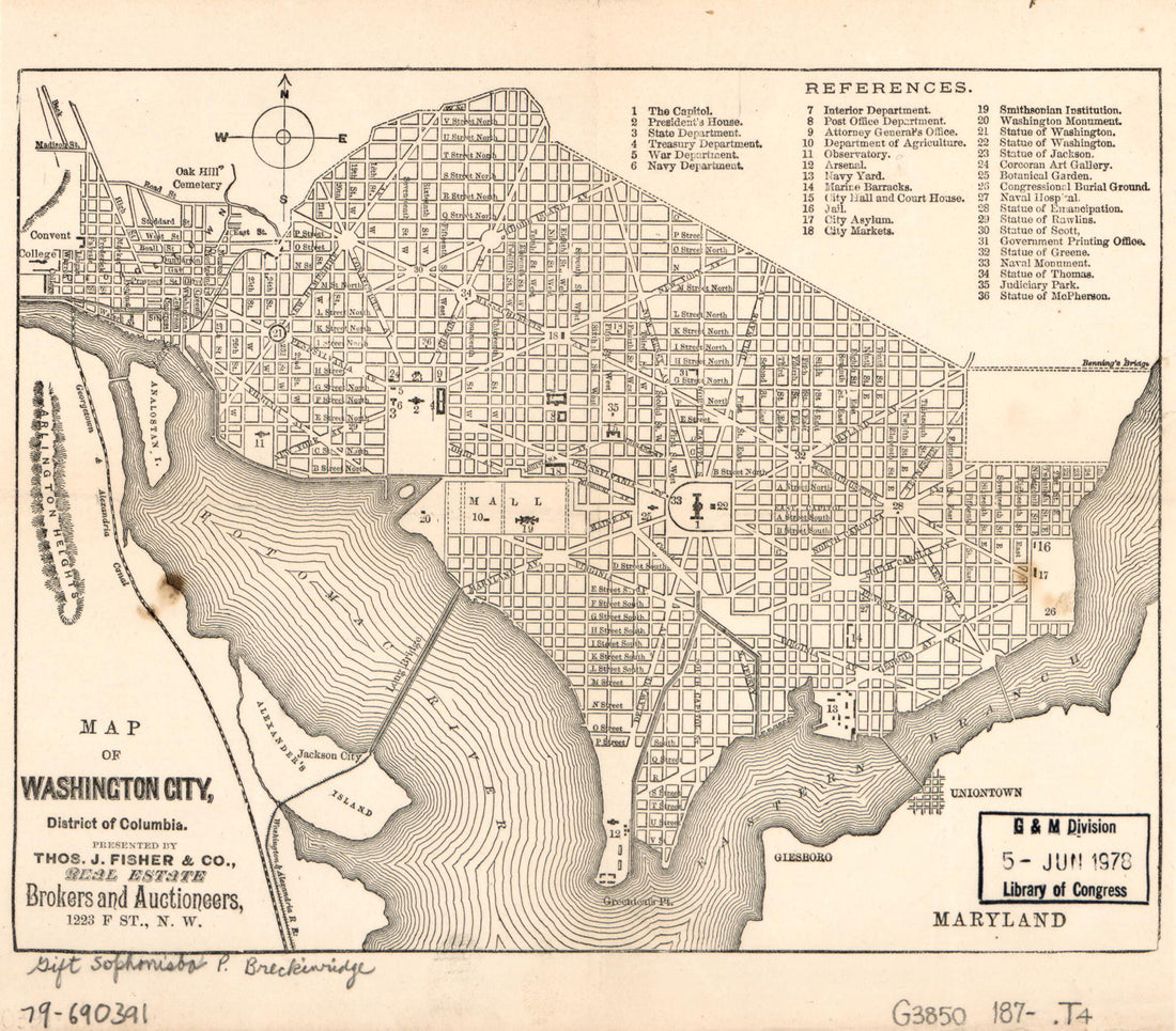 This old map of Map of Washington City, District of Columbia from 1870 was created by  Thos. J. Fisher and Co in 1870