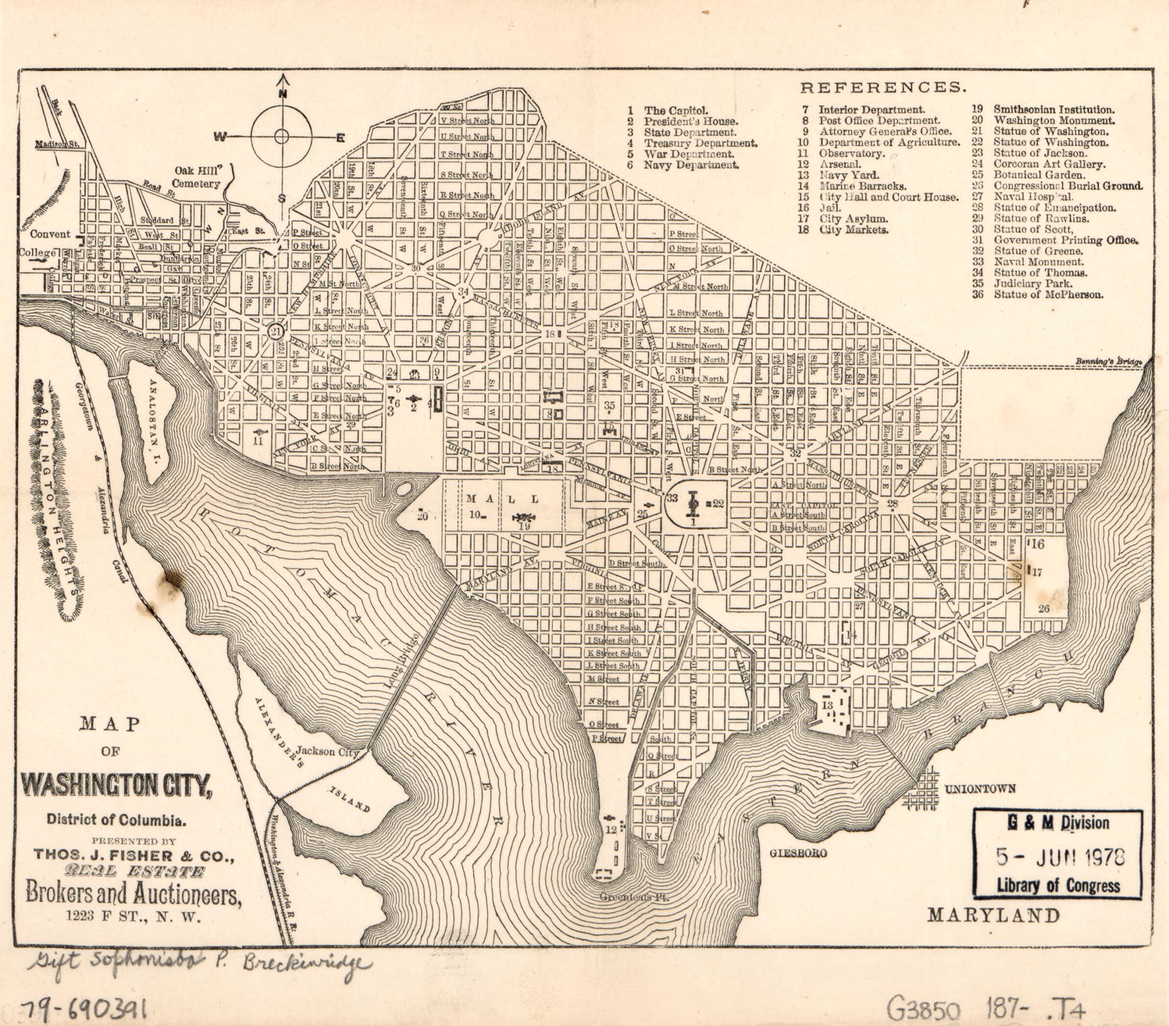 This old map of Map of Washington City, District of Columbia from 1870 was created by  Thos. J. Fisher and Co in 1870