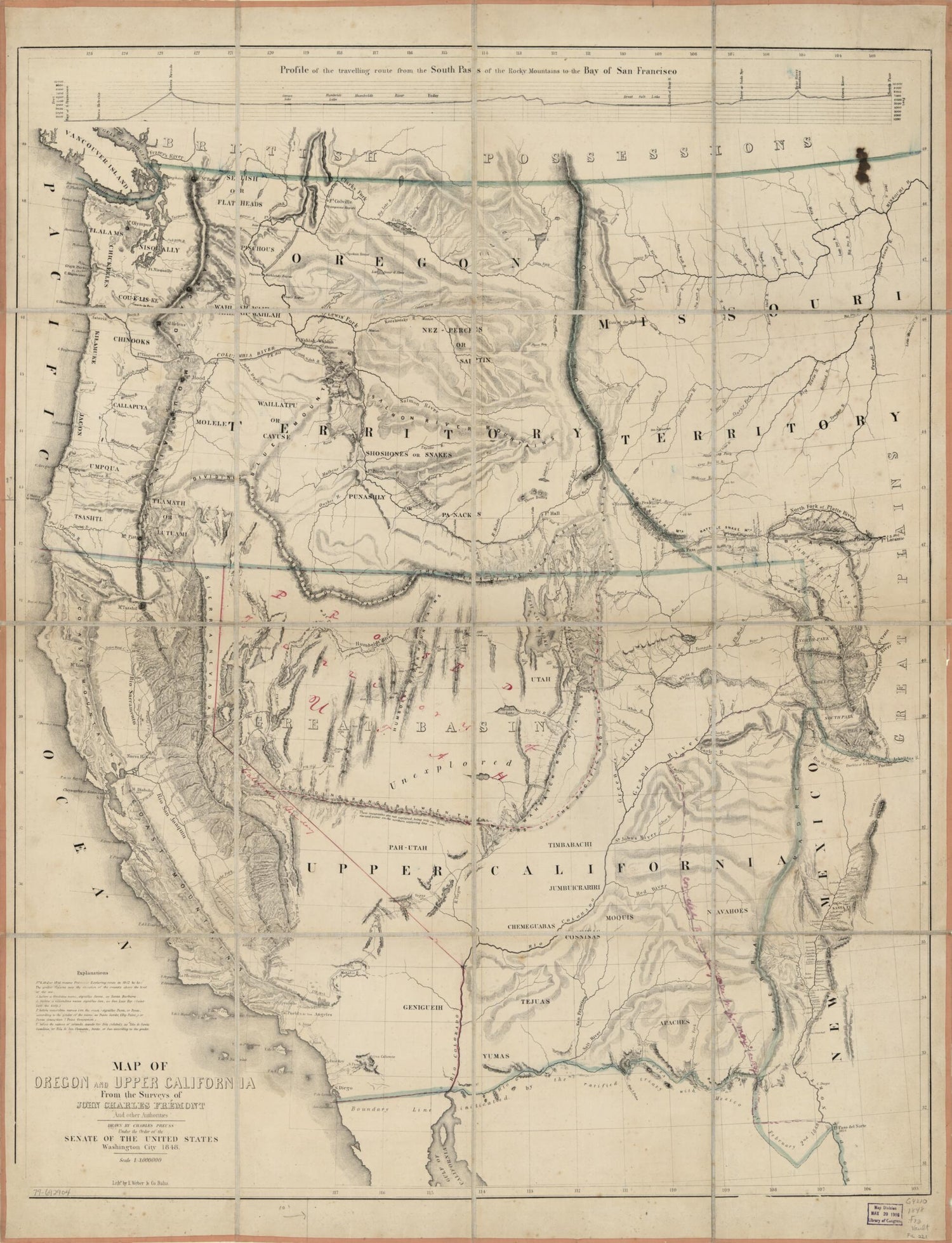 Map of Oregon and Upper California from the Surveys of John Charles Frémont and Other Authorities 1848 by Relic Map Company