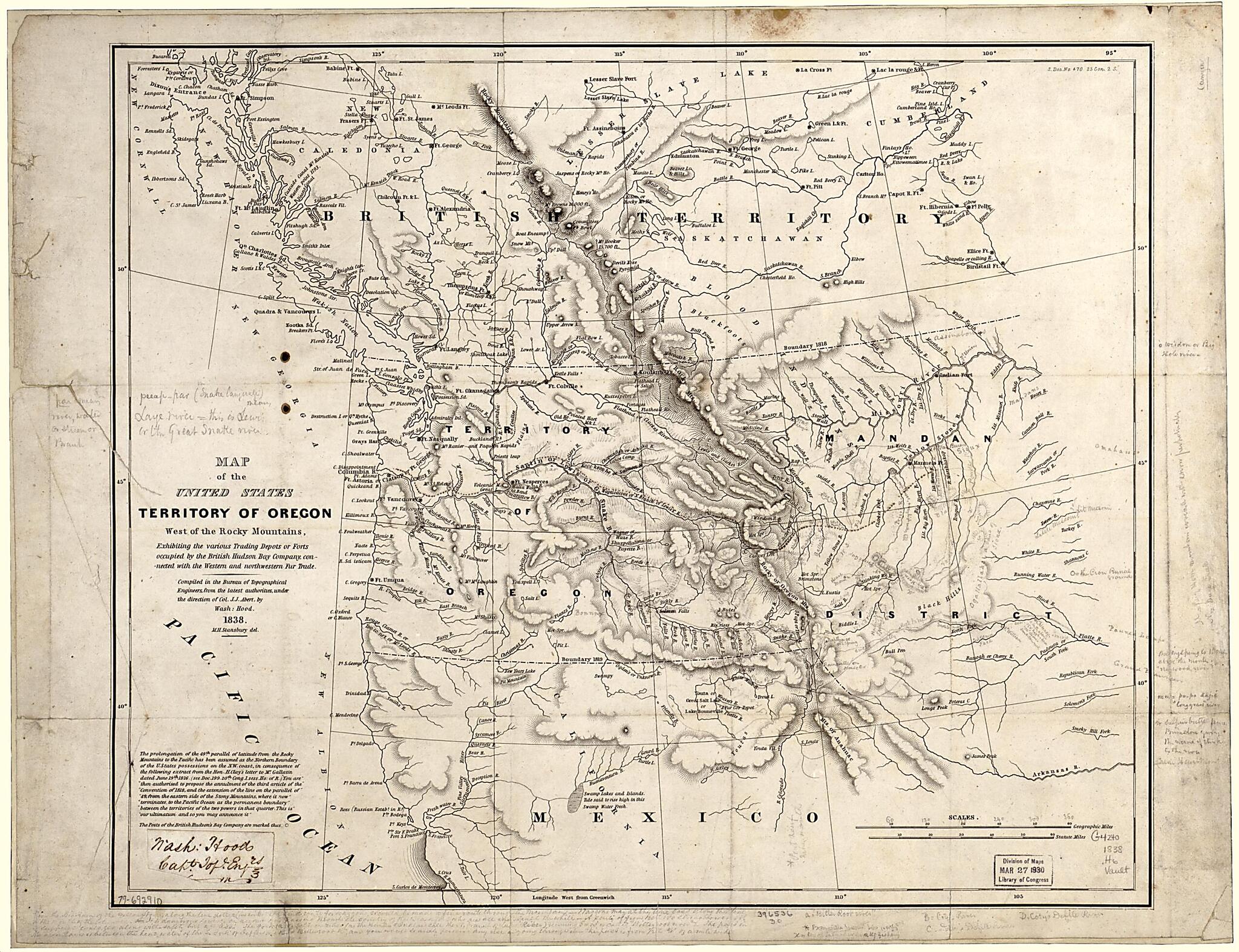 This old map of Map of the United States, Territory of Oregon, West of the Rocky Mountains, Exhibiting the Various Trading Depots Or Forts Occupied by the British Hudson Bay Company, Connected With the Western and Northwestern Fur Trade from 1838 was cre