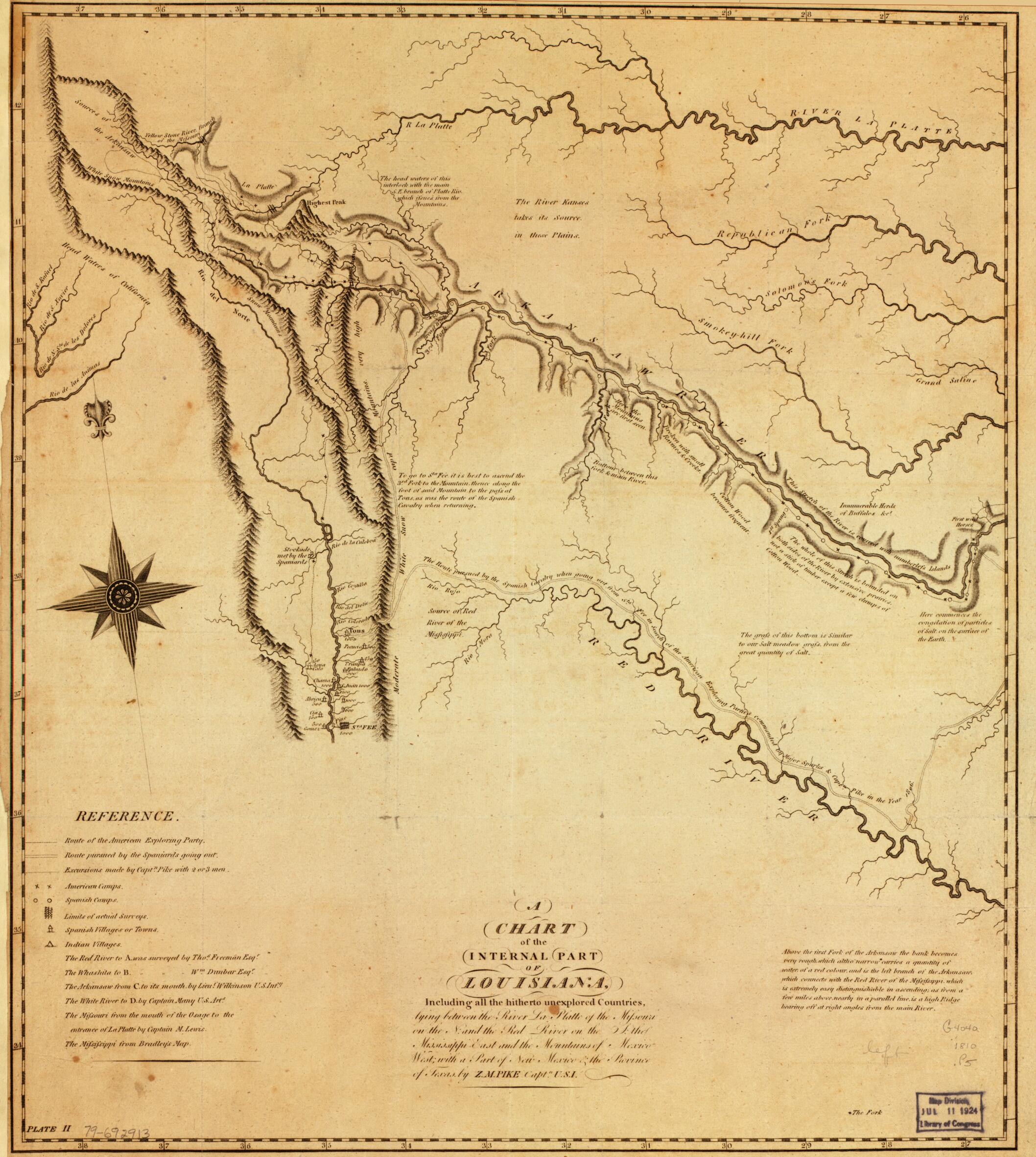 This old map of A Chart of the Internal Part of Louisiana : Including All the Hitherto Unexplored Countries, Lying Between the River La Platte of the Missouri On the N., and the Red River On the S., the Mississippi East, and the Mountains of Mexico West,