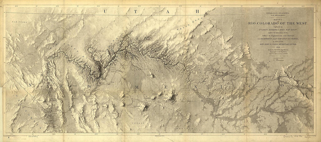 This old map of Rio Colorado of the West from 1858 was created by F. W. Egloffstein, A. A. (Andrew Atkinson) Humphreys, J. C. Ives,  United States. Office of Explorations and Surveys in 1858