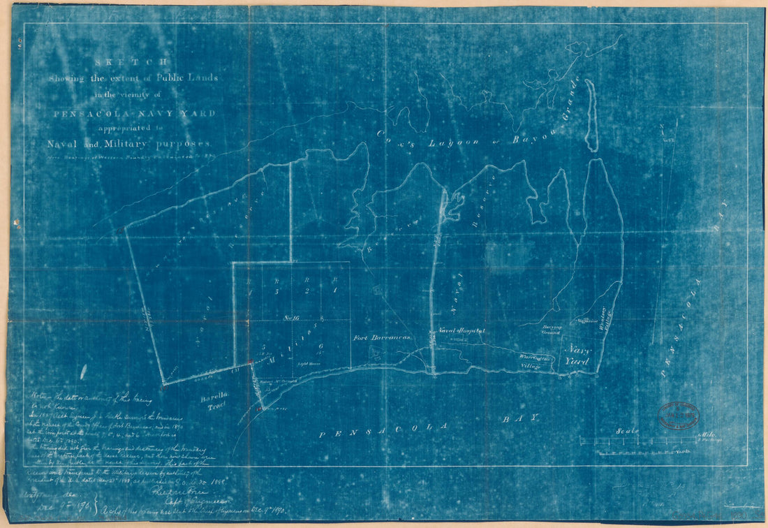 This old map of Sketch Showing the Extent of Public Lands In the Vicinity of the Pensacola Navy Yard, Appropriated to Naval and Military Purposes from 1890 was created by  in 1890