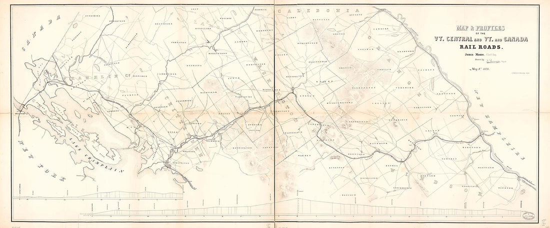 This old map of Map &amp; Profiles of the Vt. Central and Vt. and Canada Railroads from 1848 was created by  Bufford&