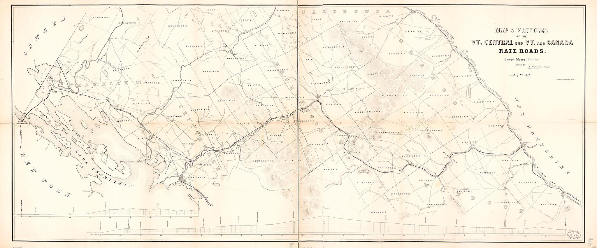 This old map of Map &amp; Profiles of the Vt. Central and Vt. and Canada Railroads from 1848 was created by  Bufford&