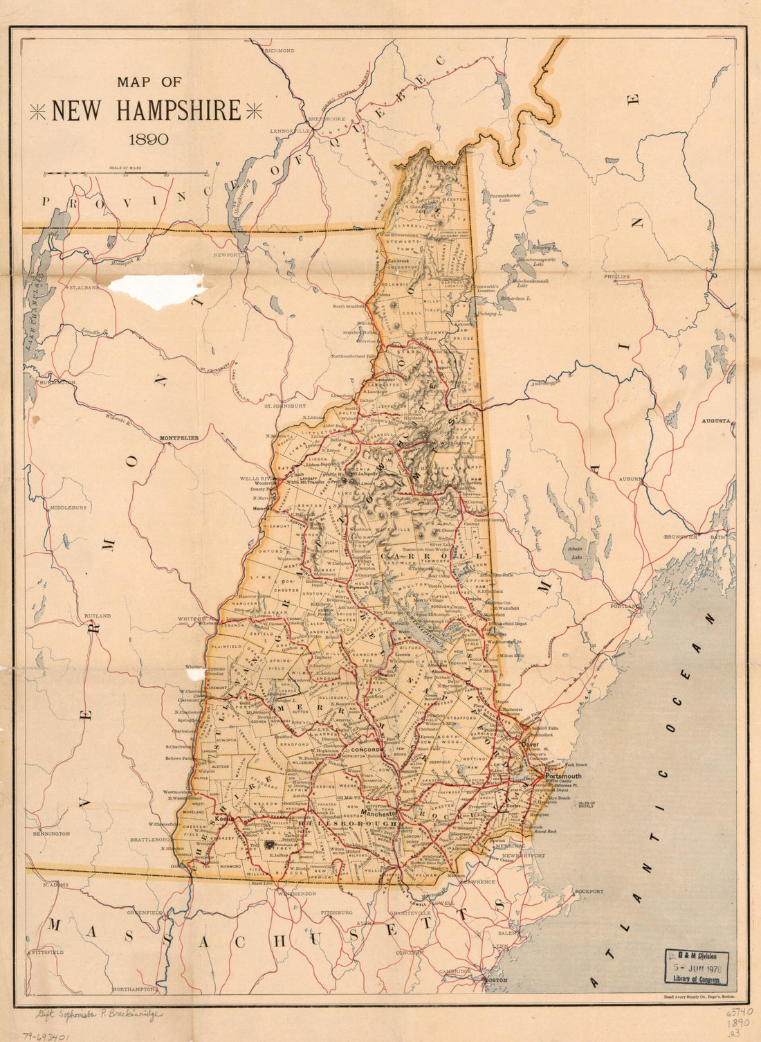 This old map of Map of New Hampshire, from 1890 was created by  Rand Avery Supply Co in 1890