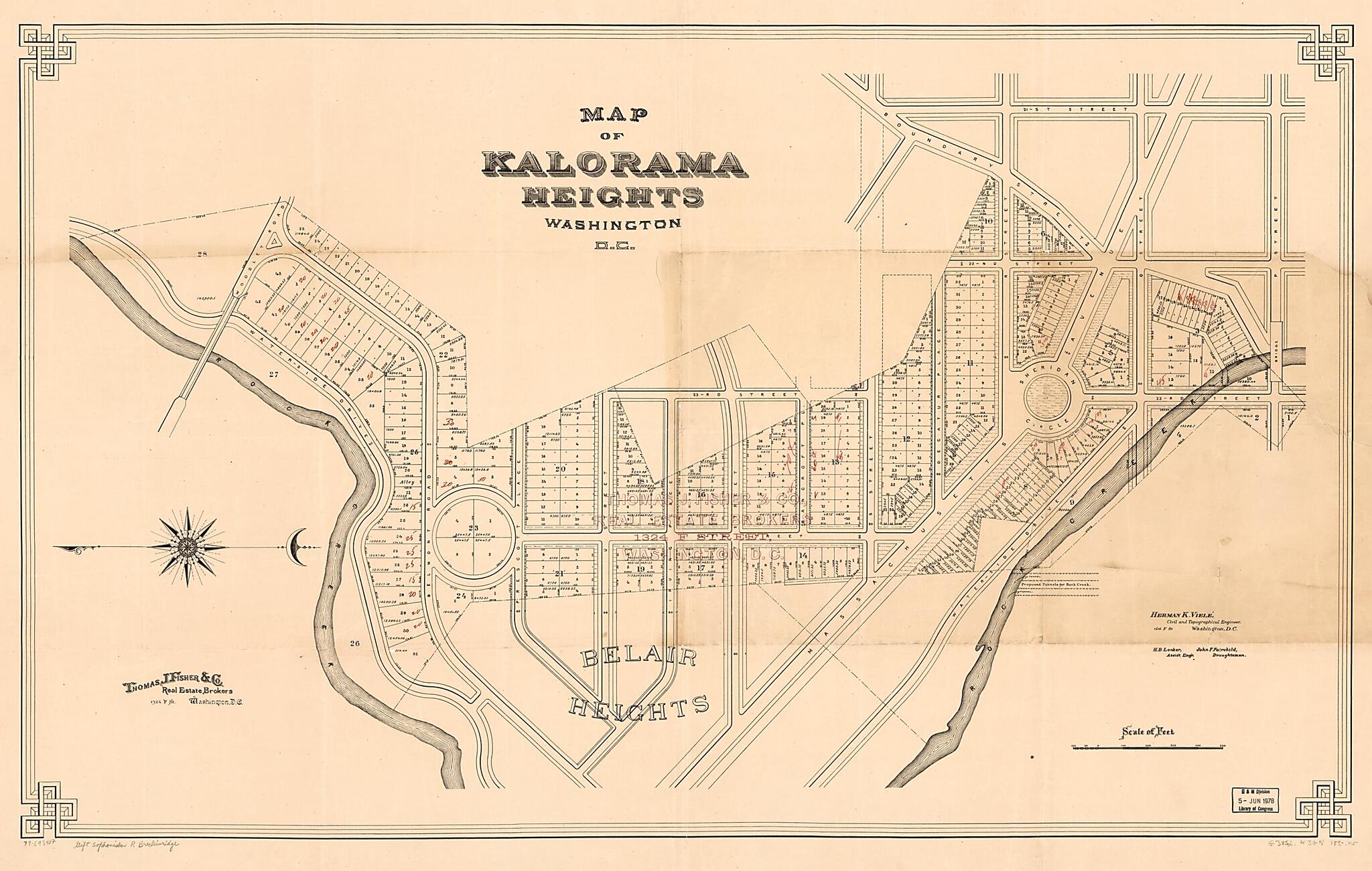 This old map of Map of Kalorama Heights, Washington, D.C from 1890 was created by John F. Fairchild, Henry B. Looker,  Thos. J. Fisher and Co, Herman K. Vielé in 1890