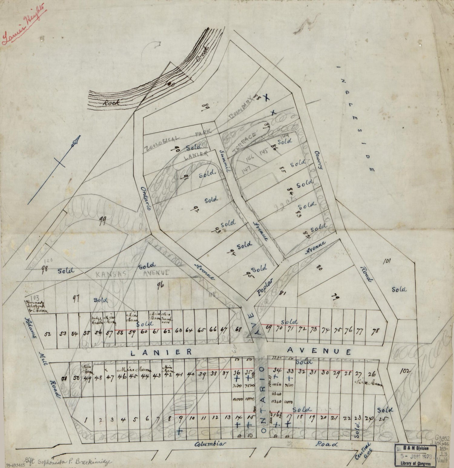 This old map of Lanier Heights from 1890 was created by  in 1890