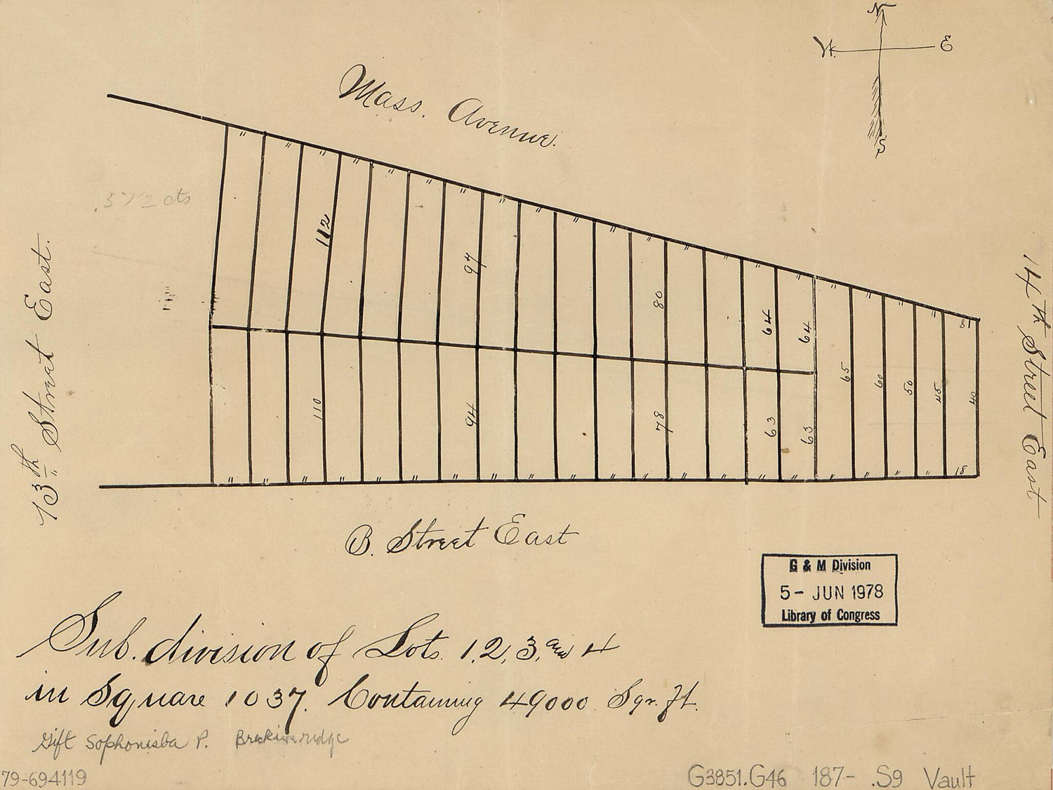 This old map of Division of Lots 1, 2, 3, and 4 In Square 1037, Containing 49,000 Sqr. Ft. : southeastern Washington, D.C. from 1870 was created by  in 1870