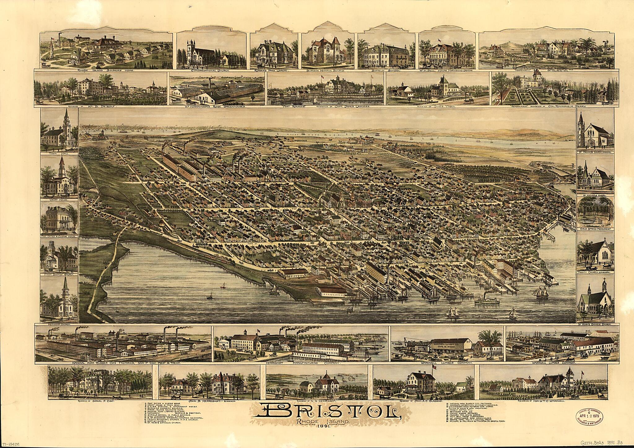 This old map of Bristol, Rhode Island from 1891 was created by  O.H. Bailey &amp; Co in 1891