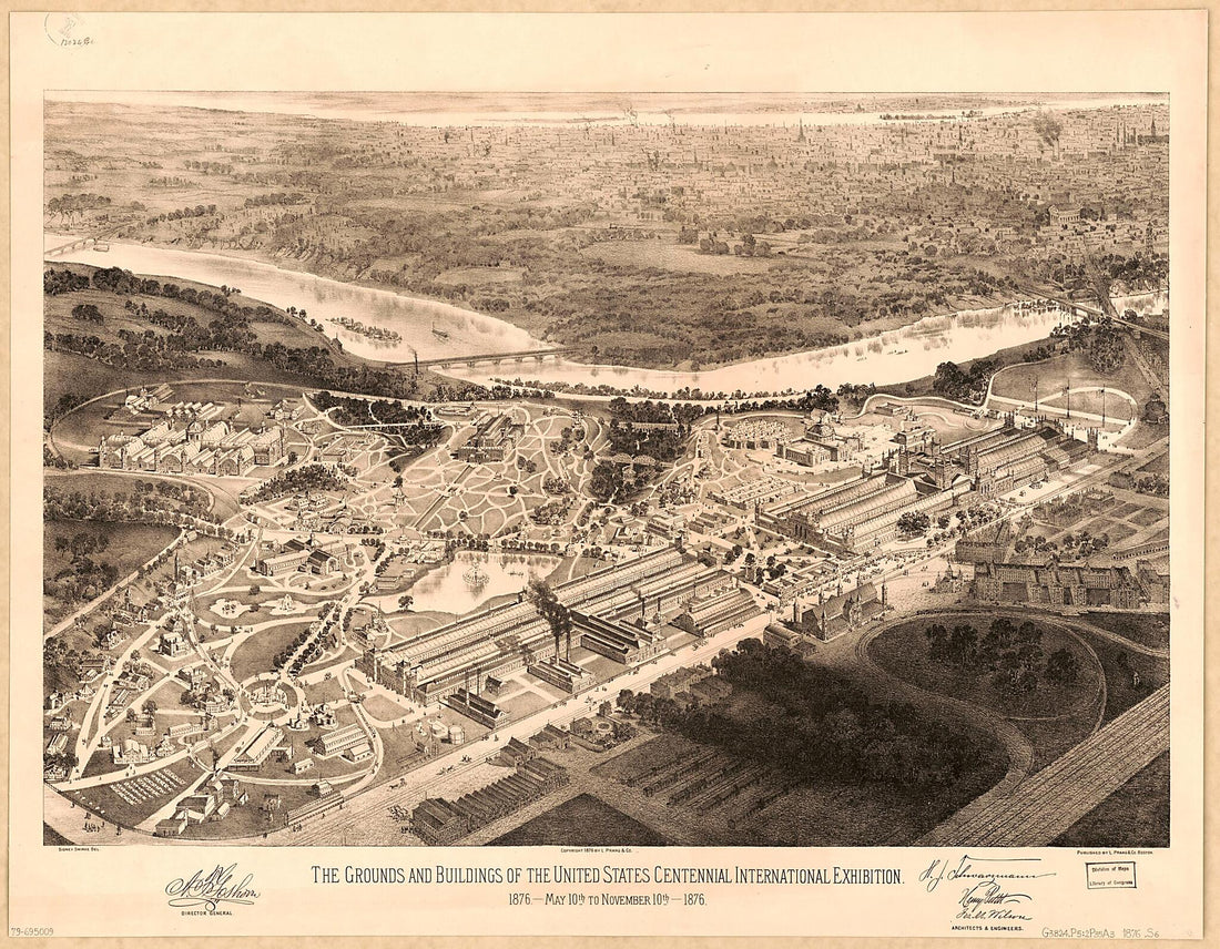 This old map of The Grounds and Buildings of the United States Centennial International Exhibition : from 1876, May 10th to November 10th, from 1876 was created by  L. Prang &amp; Co, Sydney Smirke in 1876