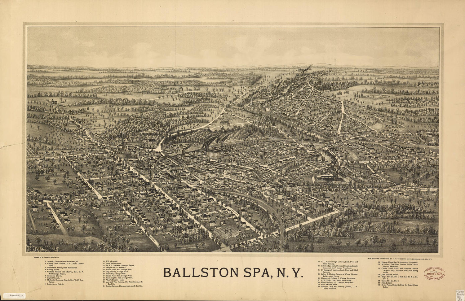 This old map of Ballston Spa, New York from 1890 was created by C. (Christian) Fausel, A. M. Vandecarr in 1890