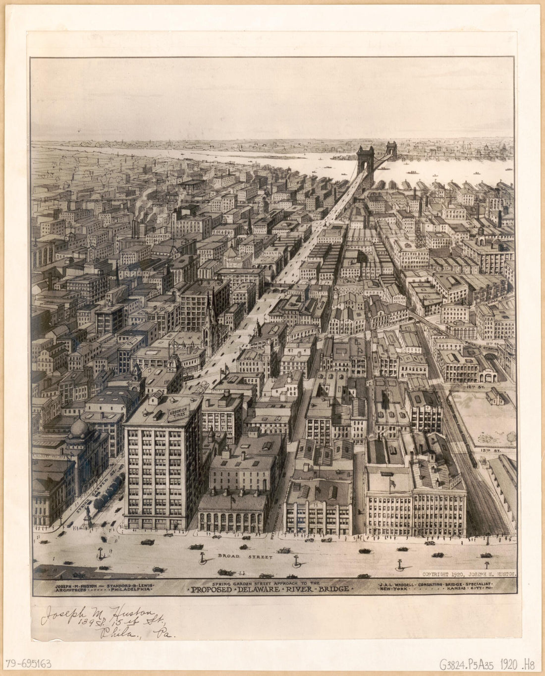 This old map of Spring Garden Street Approach to the Proposed Delaware River Bridge : Philadelphia from 1920 was created by Joseph M. Huston, Stanford B. Lewis, J. A. L. (John Alexander Low) Waddell in 1920