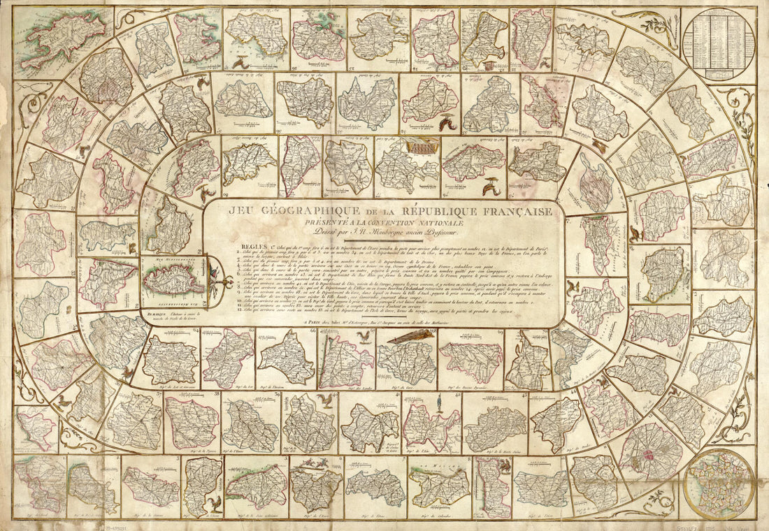 This old map of Jeu Géographique De La République Française : Présenté à La Convention Nationale from 1795 was created by  Basset (Firm), J. N. Mauborgne in 1795