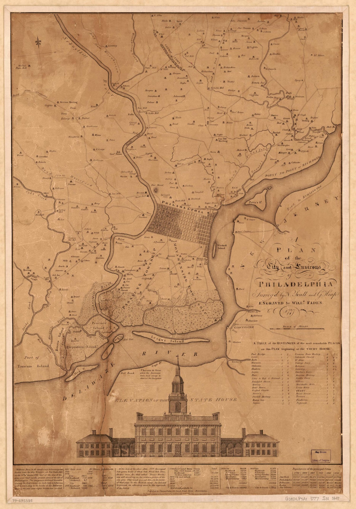 This old map of A Plan of the City and Environs of Philadelphia from 1847 was created by William Faden, Thomas Fisher, George Heap, Nicholas Scull in 1847