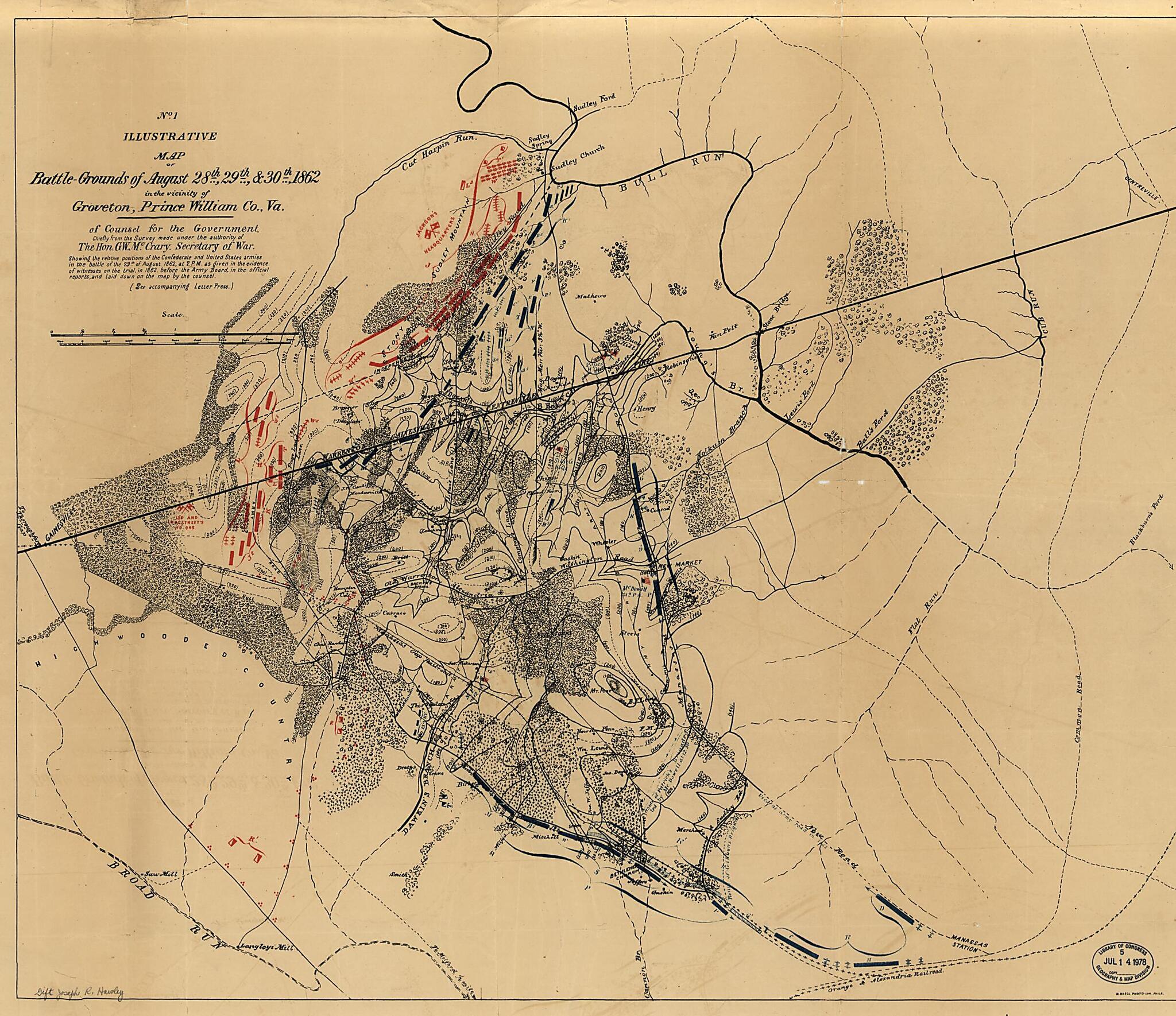 This old map of Grounds of August 28th, 29th &amp; 30th, 1862, In the Vicinity of Groveton, Prince William County, Va. : of Counsel for the Government, Chiefly from the Survey Made Under the Authority of the Hon. G. W. McCrary, Secretary of War from 1878 was