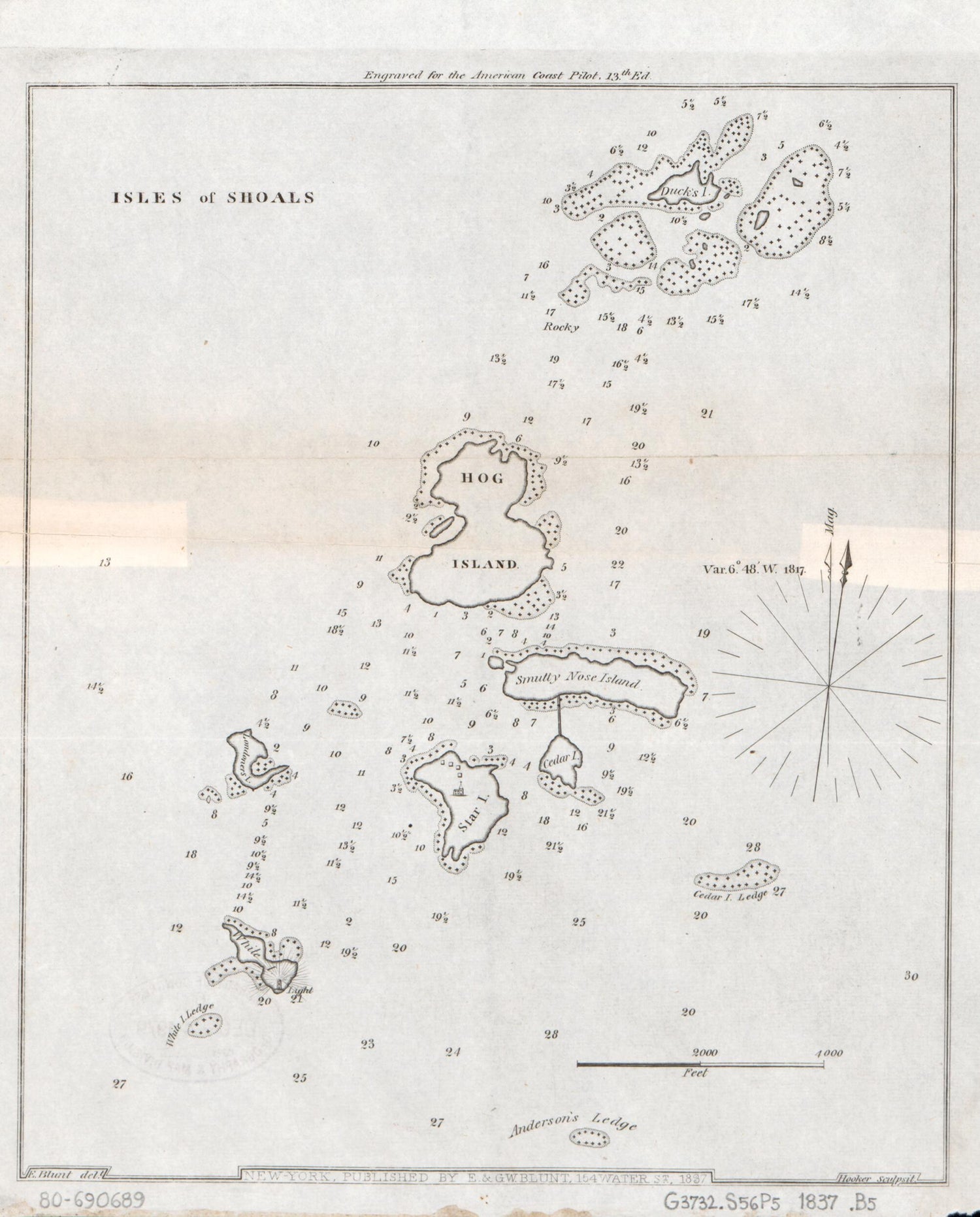 This old map of Isles of Shoals from 1837 was created by Edmund M. (Edmund March) Blunt,  E. &amp; G.W. Blunt (Firm), William Hooker in 1837
