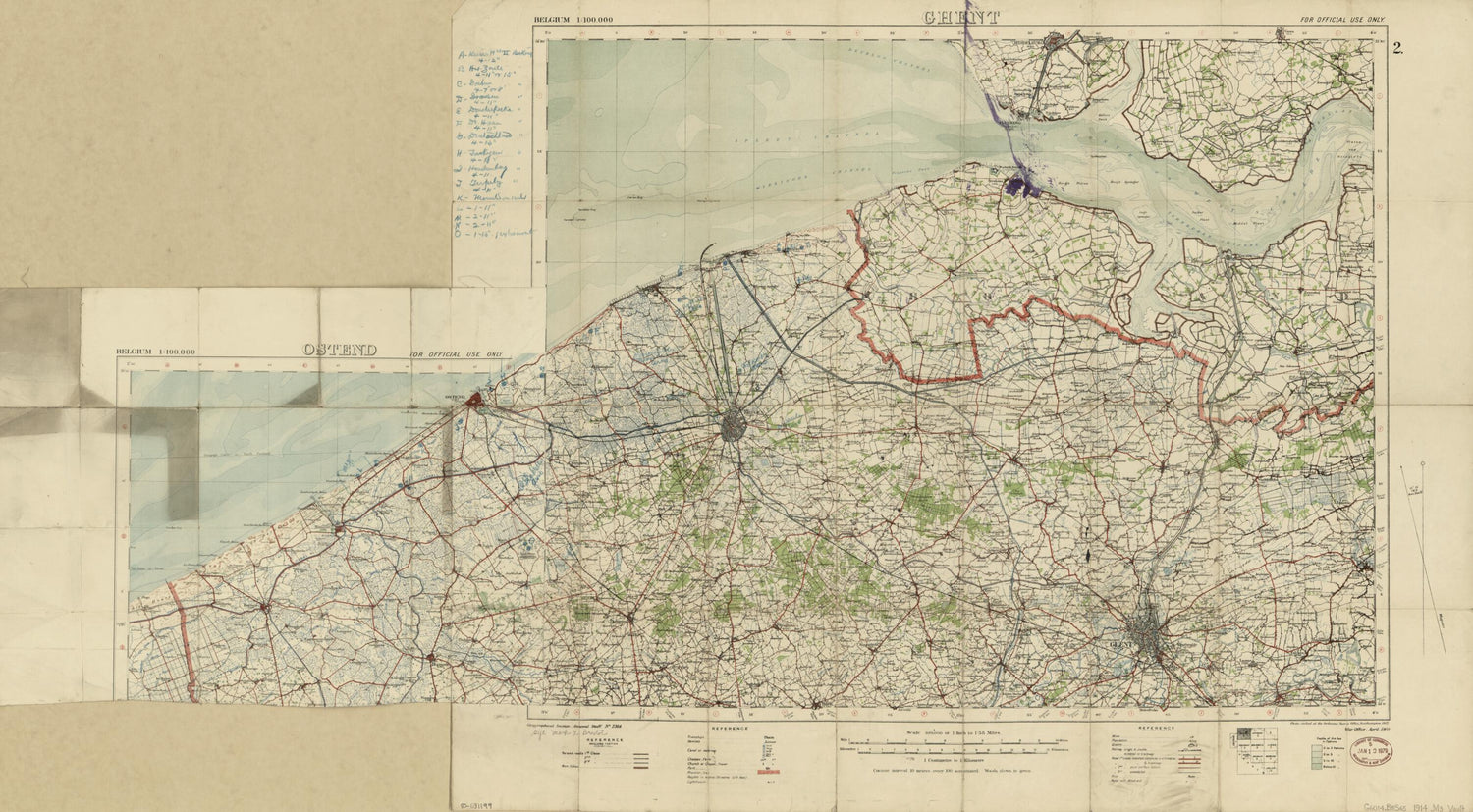 This old map of Map of World War I Battle Positions In the Bruges Region, Belgium from 1914 was created by  in 1914