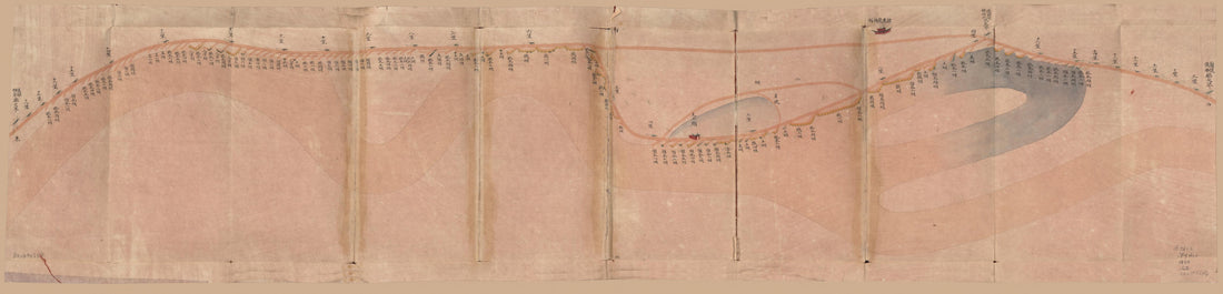 This old map of Lan, Yi, Sui San Ting Guangxu Er Nian Fen He Dao Qi Zhi Li Shu Gong Cheng Duan Luo Zhang Chi Zong He Tu (蘭,儀,睢三廳光绪二年分河道起止里數工程段落丈尺总河圖, Map of the Southern Embankment of the Yellow River In 