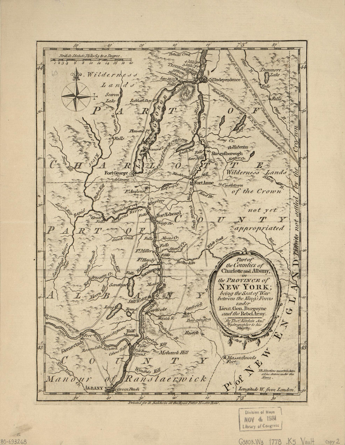 This old map of Part of the Counties of Charlotte and Albany, In the Province of New York : Being the Seat of War Between the King&