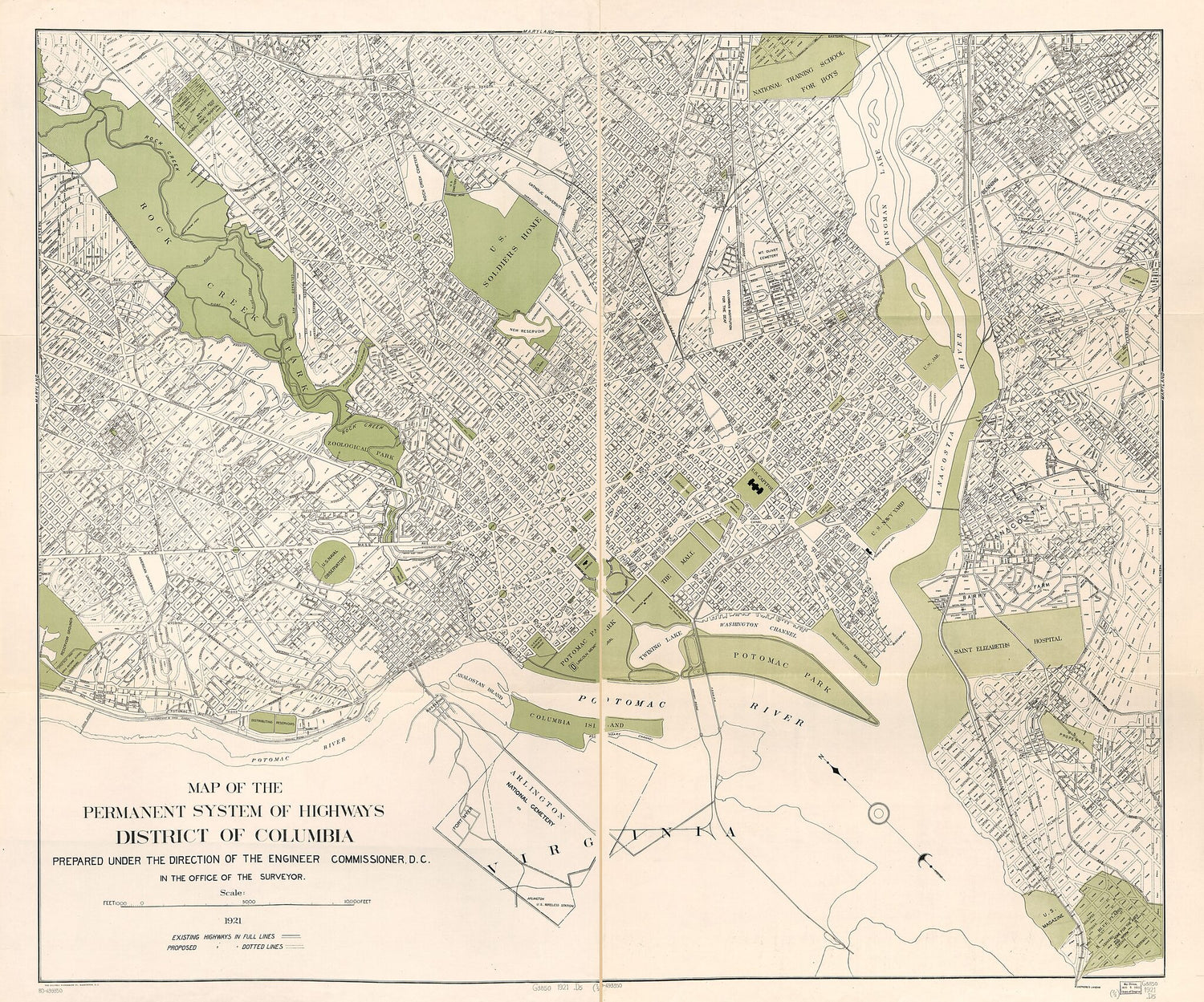 This old map of Map of the Permanent System of Highways, District of Columbia from 1921 was created by  District of Columbia. Office of the Surveyor,  Office of the Engineer Commissioner D.C. in 1921