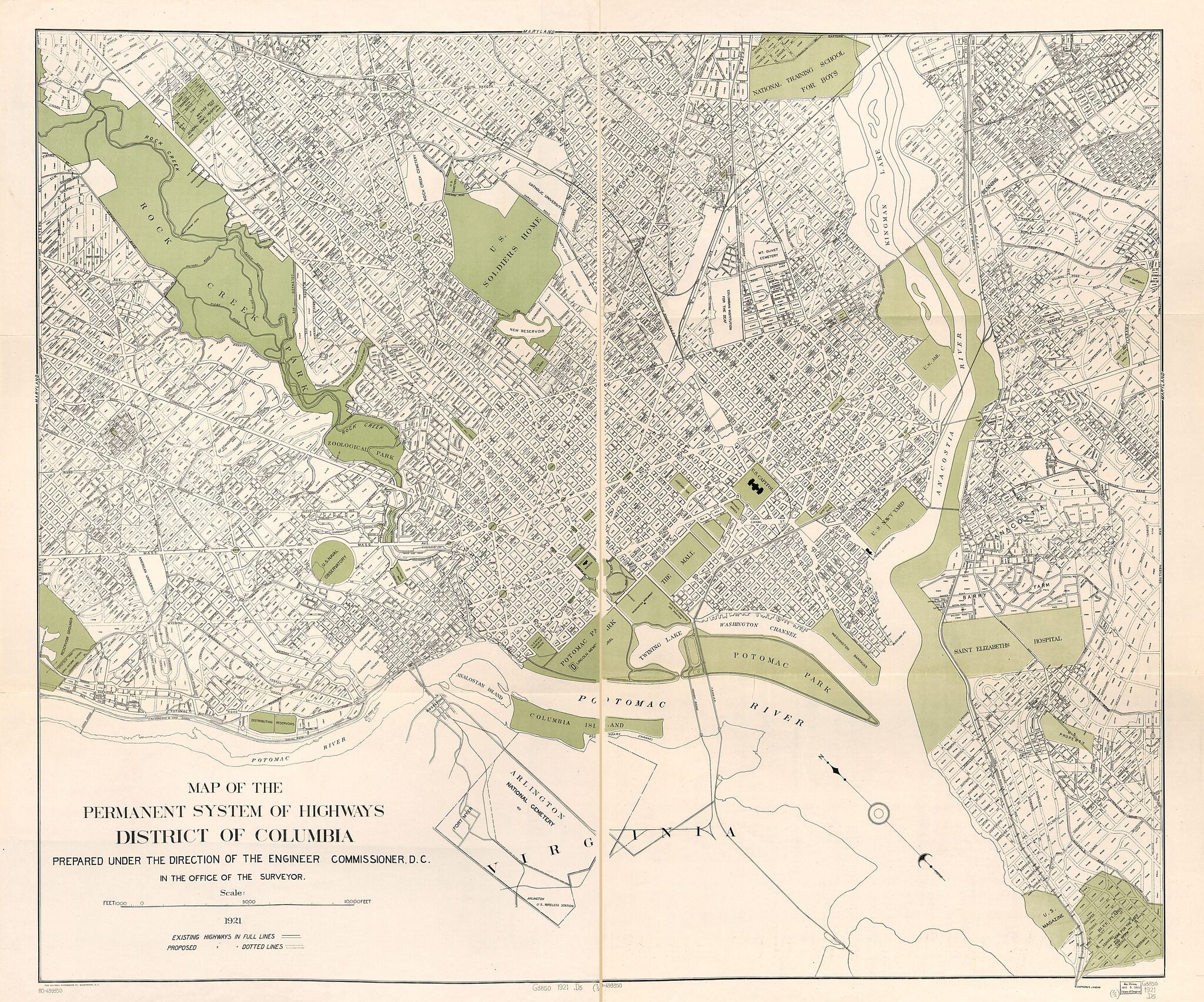 This old map of Map of the Permanent System of Highways, District of Columbia from 1921 was created by  District of Columbia. Office of the Surveyor,  Office of the Engineer Commissioner D.C. in 1921