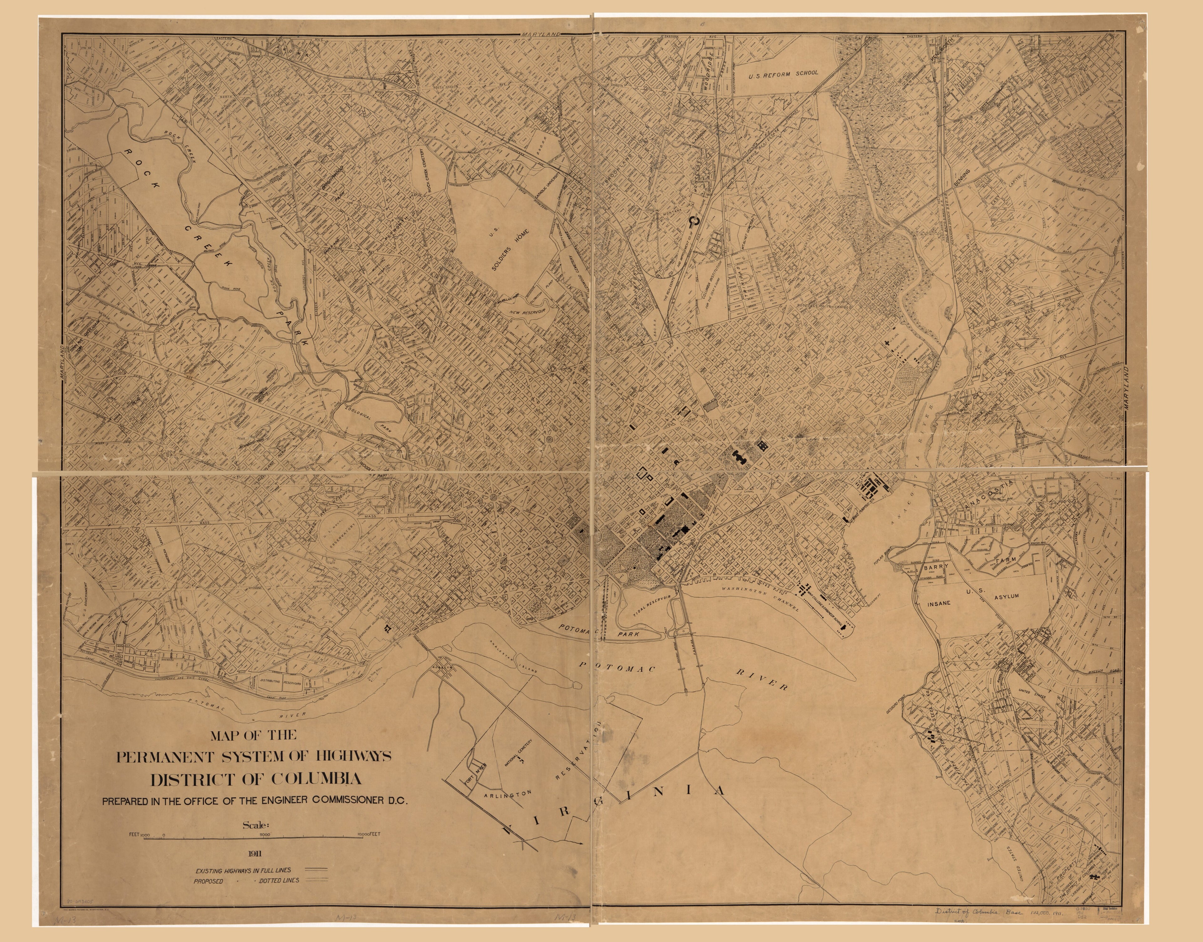 This old map of Map of the Permanent System of Highways, District of Columbia from 1911 was created by  Office of the Engineer Commissioner D.C. in 1911