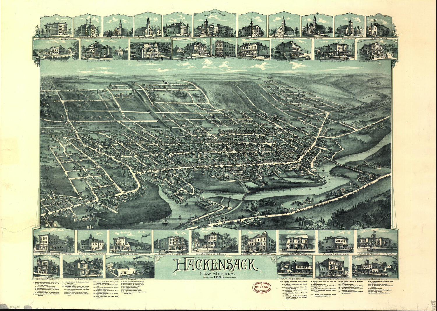 This old map of Hackensack, New Jersey from 1896 was created by  O.H. Bailey &amp; Co in 1896