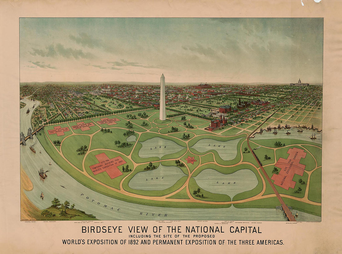 This old map of Birdseye View of the National Capital, Including the Site of the Proposed World&