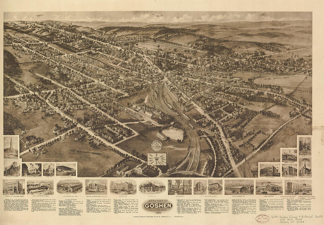 This old map of Aero View of Goshen, New York : from 1922 was created by  Hughes &amp; Fowler in 1922