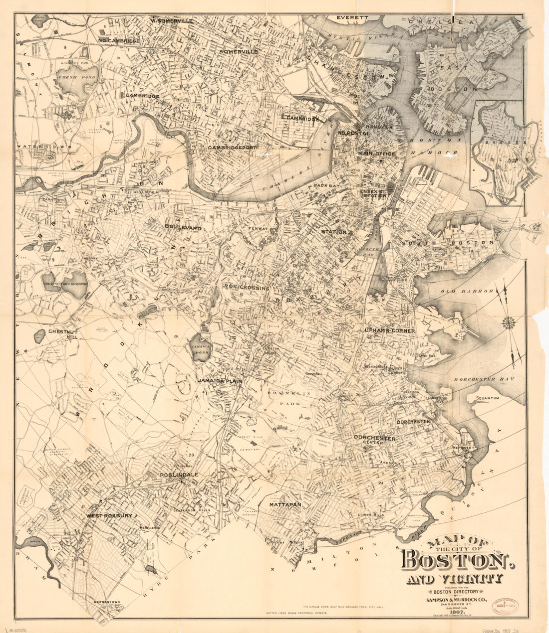 This old map of Map of the City of Boston and Vicinity from 1907 was created by Murdock &amp; Co Sampson in 1907