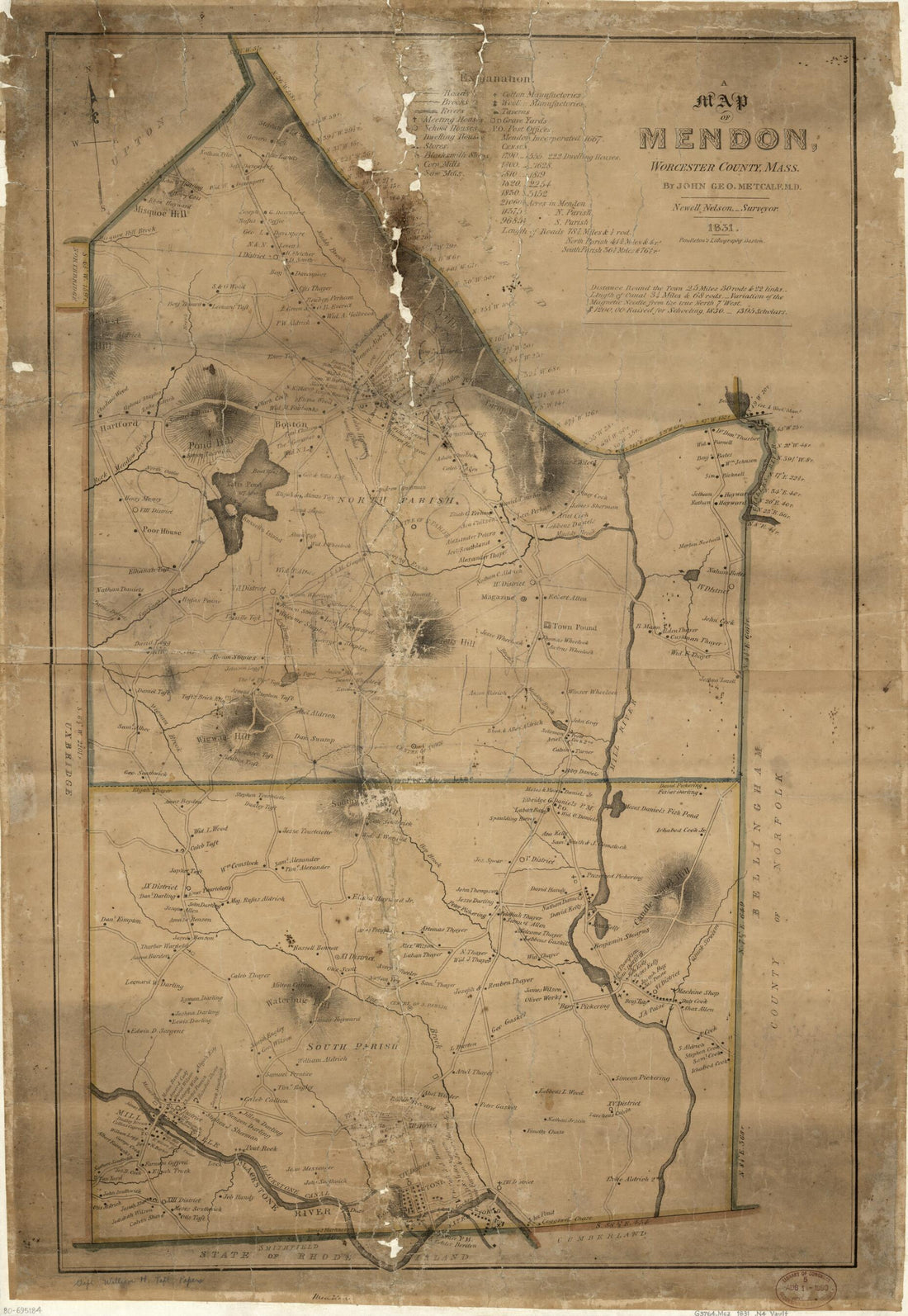 This old map of A Map of Mendon, Worcester County, Massachusetts from 1831 was created by Newell Nelson, William H. (William Howard) Taft in 1831