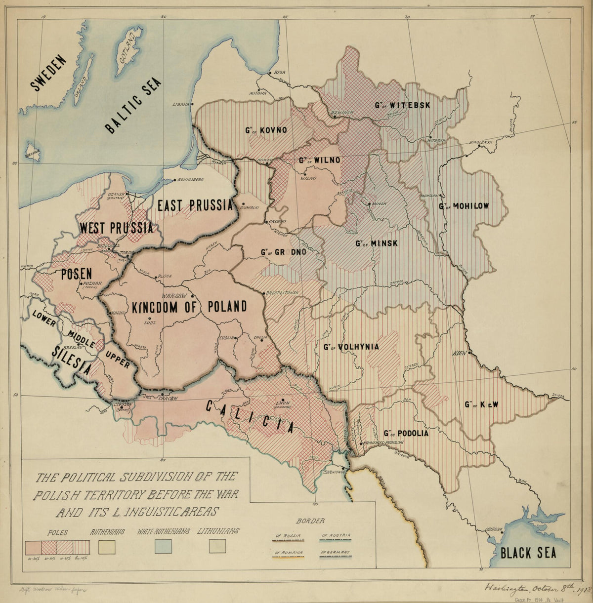 The Political Subdivision of the Polish Territory Before the War and Its Linguistic Areas in 1918 by Relic Map Company