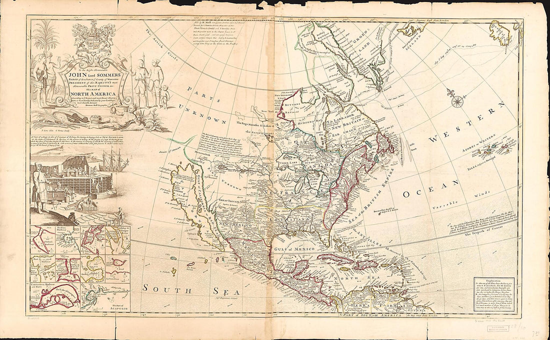 This old map of This Map of North America, According to Ye Newest and Most Exact Observations Is Most Humbly Dedicated by Your Lordship&