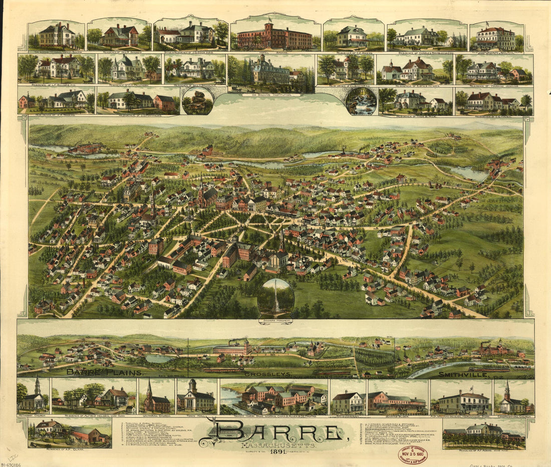 This old map of Barre, Massachusetts from 1891 was created by  O.H. Bailey &amp; Co in 1891