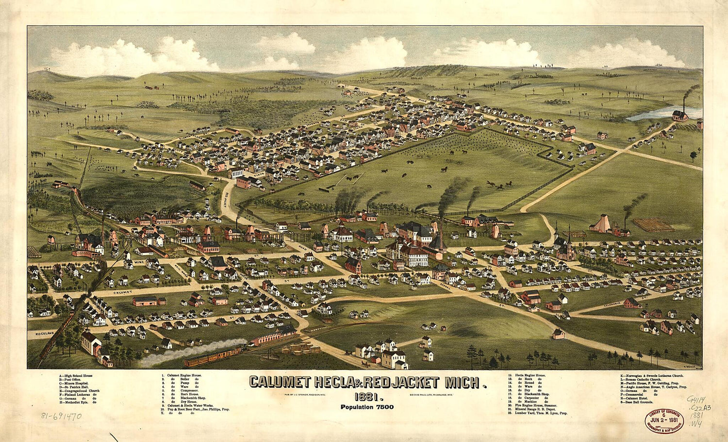 This old map of Calumet, Hecla &amp; Red Jacket, Michigan : from 1881 was created by  Beck &amp; Pauli, J. J. Stoner, H. (Henry) Wellge in 1881