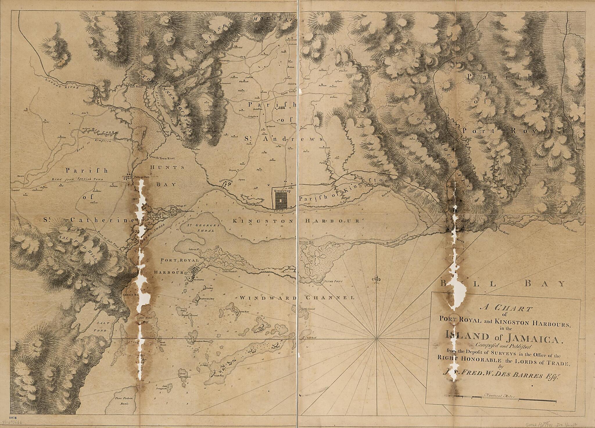 This old map of A Chart of Port Royal and Kingston Harbours In the Island of Jamaica from 1781 was created by Joseph F. W. (Joseph Frederick Wallet) Des Barres in 1781
