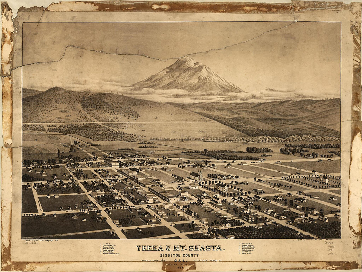 Yreka &amp; Mt. Shasta, Siskiyou County,California, Looking South East 1884 by Relic Map Company