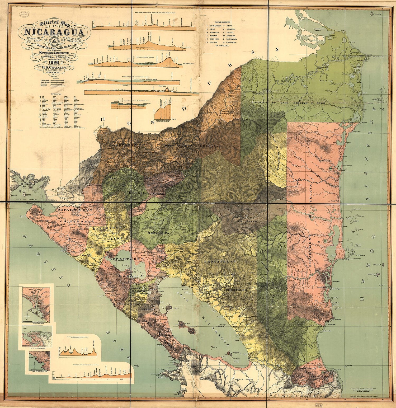 This old map of Official Map of Nicaragua from 1898 was created by William P. Collins,  H.G. Chalkley (Firm), Maximilian Von Sonnenstern in 1898