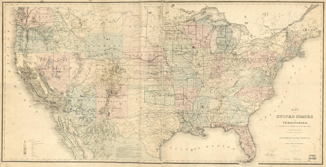 This old map of Map of the United States and Territories, Showing the Extent of Public Surveys and Other Details from 1868 was created by Joseph Gorlinski,  United States. General Land Office in 1868