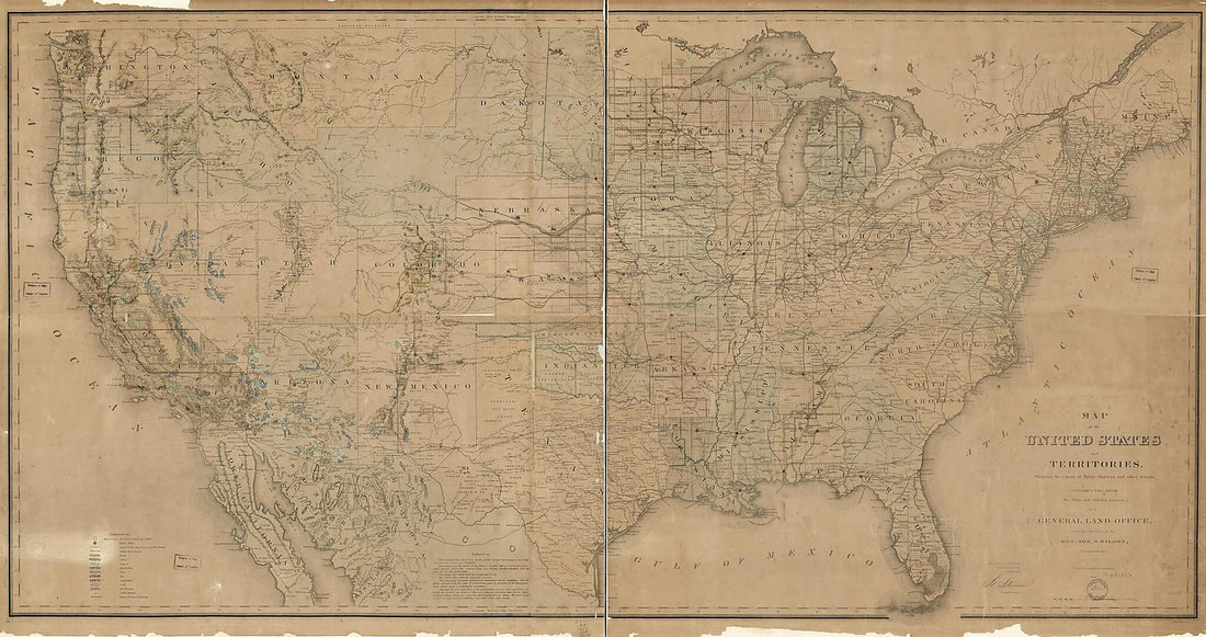 This old map of Map of the United States and Territories, Showing the Extent of Public Surveys and Other Details from 1867 was created by Joseph Gorlinki,  United States. General Land Office in 1867
