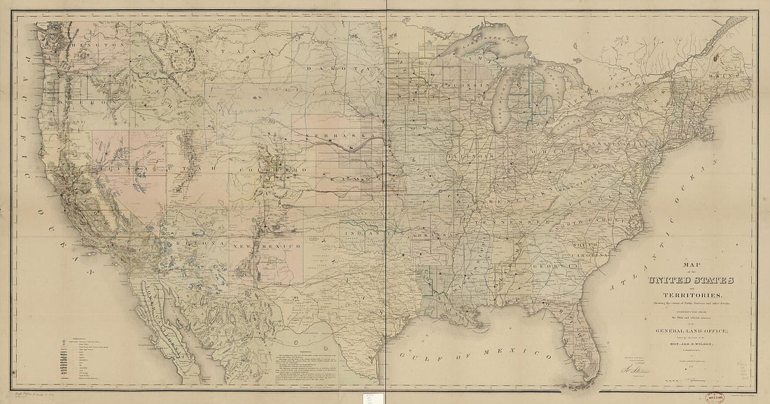 This old map of Map of the United States and Territories, Showing the Extent of Public Surveys and Other Details from 1867 was created by  Bowen &amp; Co, Joseph Gorlinski, O. M. (Orlando Metcalfe) Poe,  United States. General Land Office in 1867