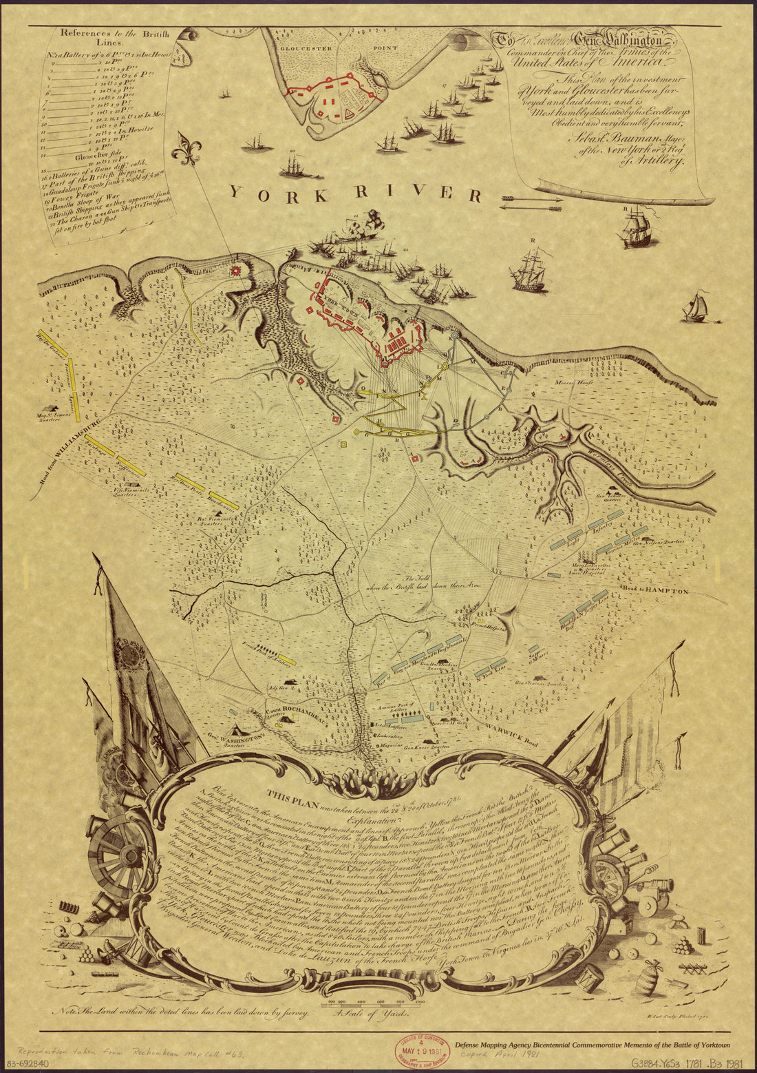 This old map of Defense Mapping Agency Bicentennial Commemorative Memento of the Battle of Yorktown : to His Excellency Gen&