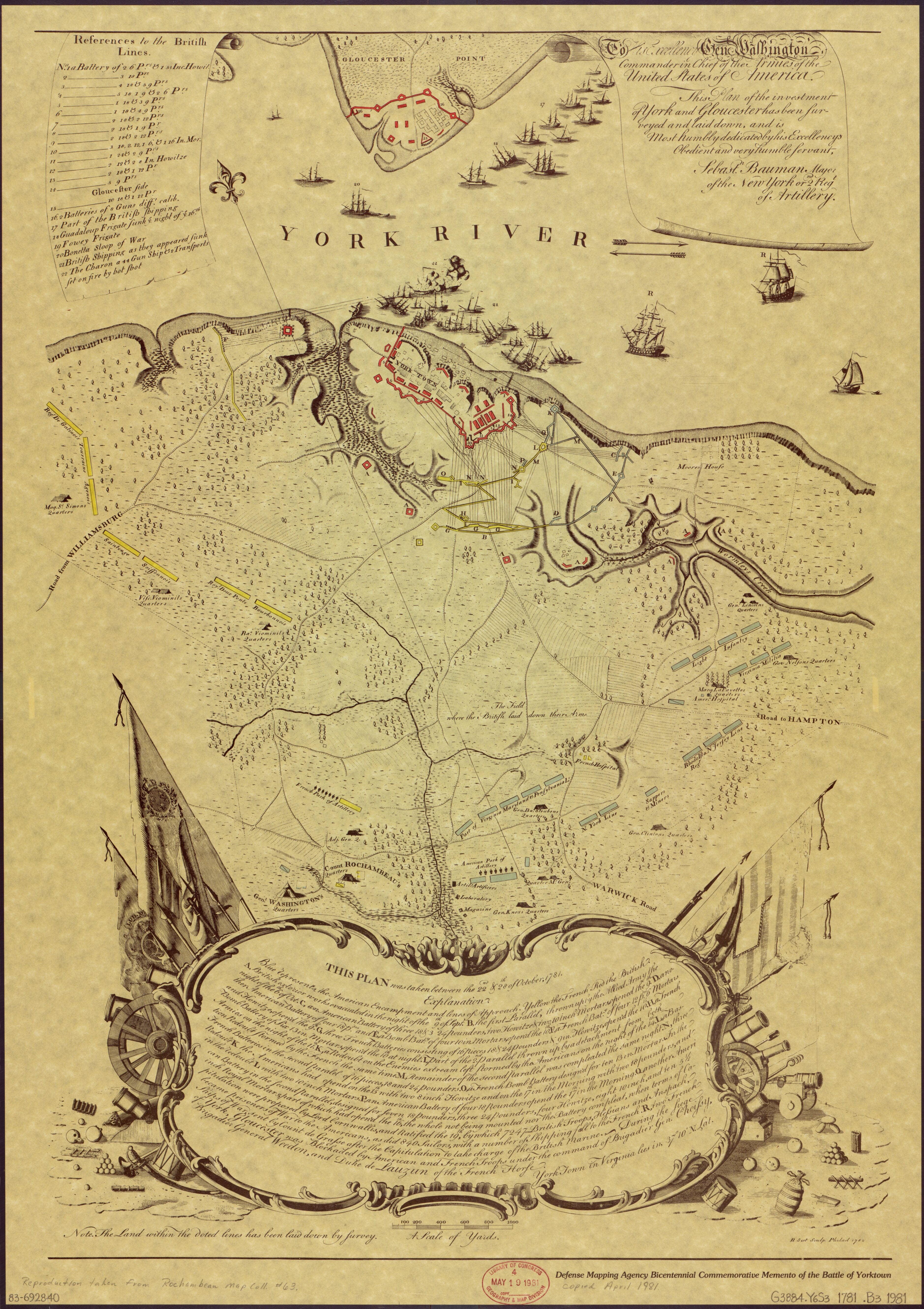 This old map of Defense Mapping Agency Bicentennial Commemorative Memento of the Battle of Yorktown : to His Excellency Gen&