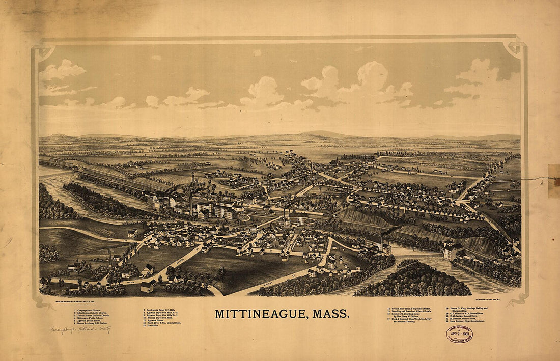 This old map of Mittineague, Massachusetts from 1889 was created by  Burleigh Litho, L. R. (Lucien R.) Burleigh in 1889