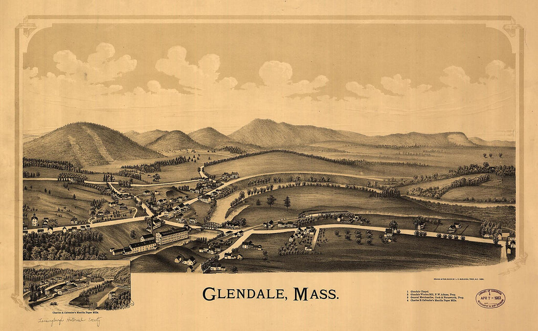 This old map of Glendale, Massachusetts from 1890 was created by L. R. (Lucien R.) Burleigh in 1890